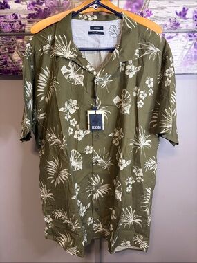 Men’s Benson Apparel Olive Green Hawaiian Shirt NWT Size XL